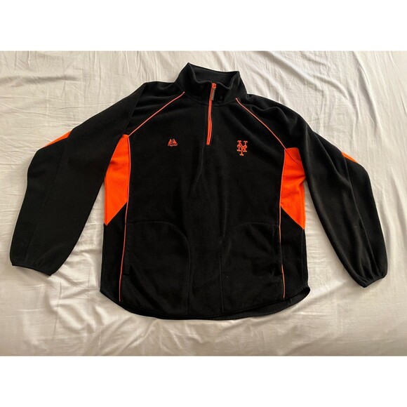 Vintage Majestic MLB New York Mets Size 2/3XL Black Orange Fleece Jacket - Picture 2 of 15